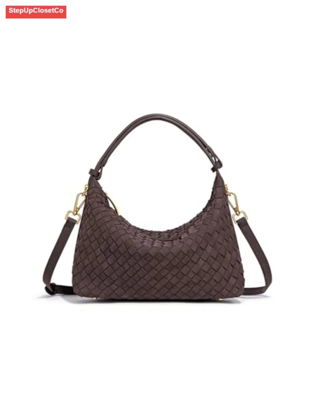 Woven Suede Shoulder Bag Slouchy Crescent Hobo Satchel Handbag